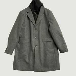 DKNY Men's XXL Grey Wool Blend Coat Quilted Lining With Hoodie JCK0185